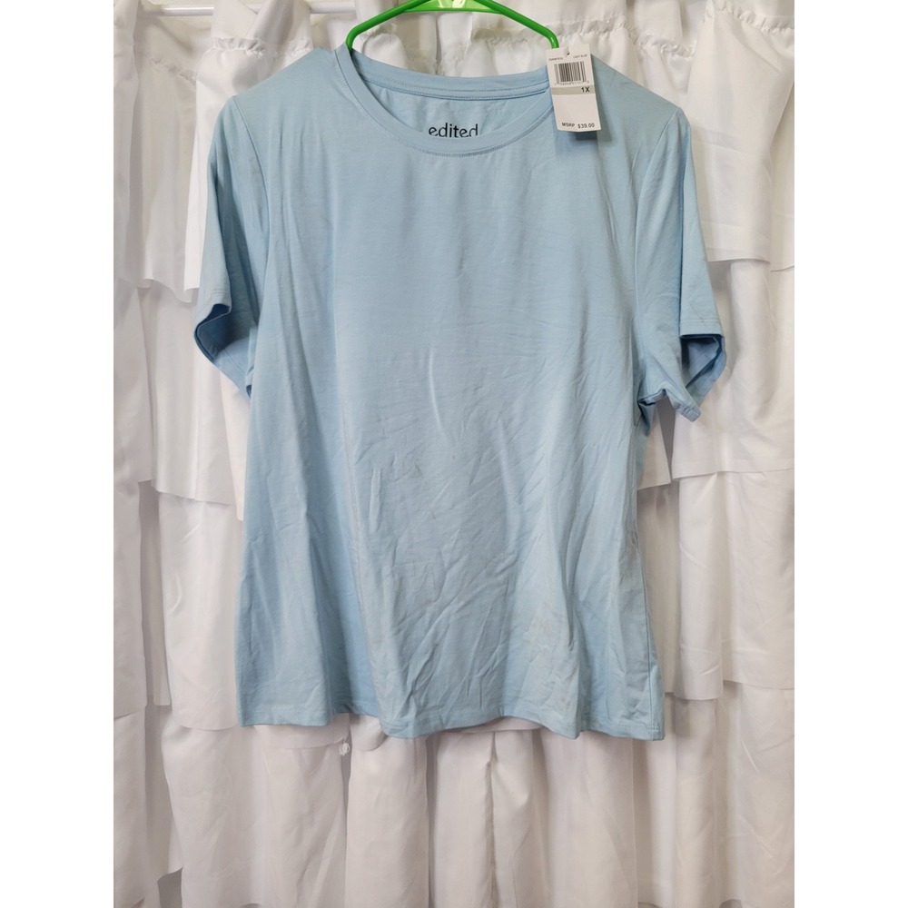 Edited by Remi Bader Womens Light Blue Short Sleeve Crew Neck T-Shirt 1X NWT 635